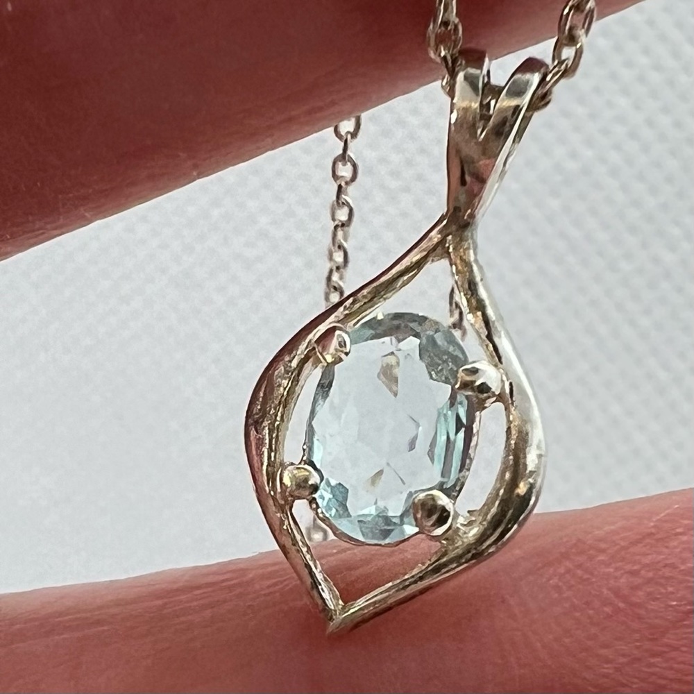 VTG AQUAMARINE STERLING SILVER 925 ITALY PENDANT NECKLACE BY MARSALA!